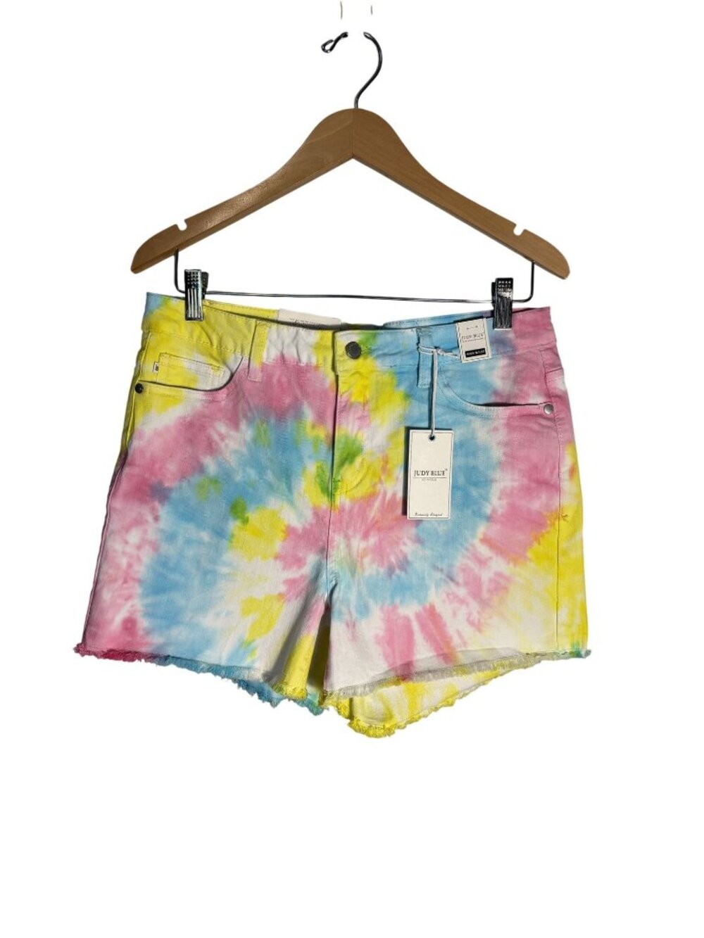Judy Blue Tie-Dye High-Waisted Denim Shorts With Raw Hem Size Large